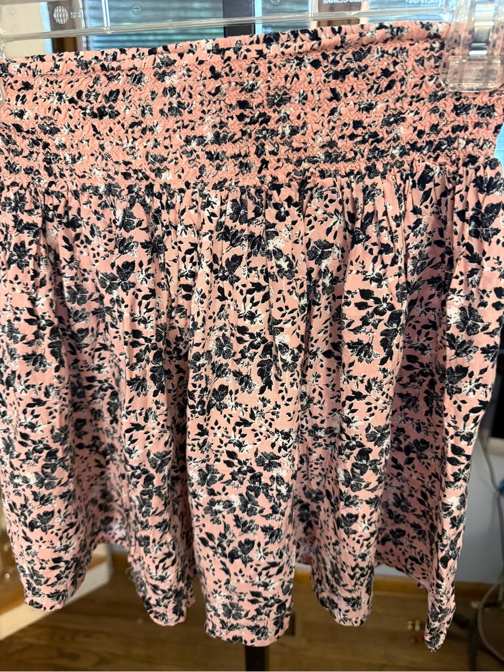 Aeropostale Pink Floral Smocked Waist Skater Skirt